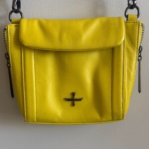 Bright Yellow Crossbody Bag Flap Zip Pockets Adjustable Strap
